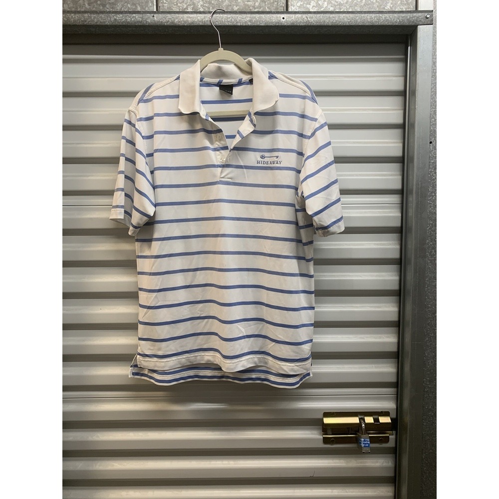 Dunning Golf Men's Polo Shirt Blue White Striped Small "Hideaway" Embroidered